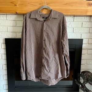 Alfani Men's Brown and Tan Striped Button Down